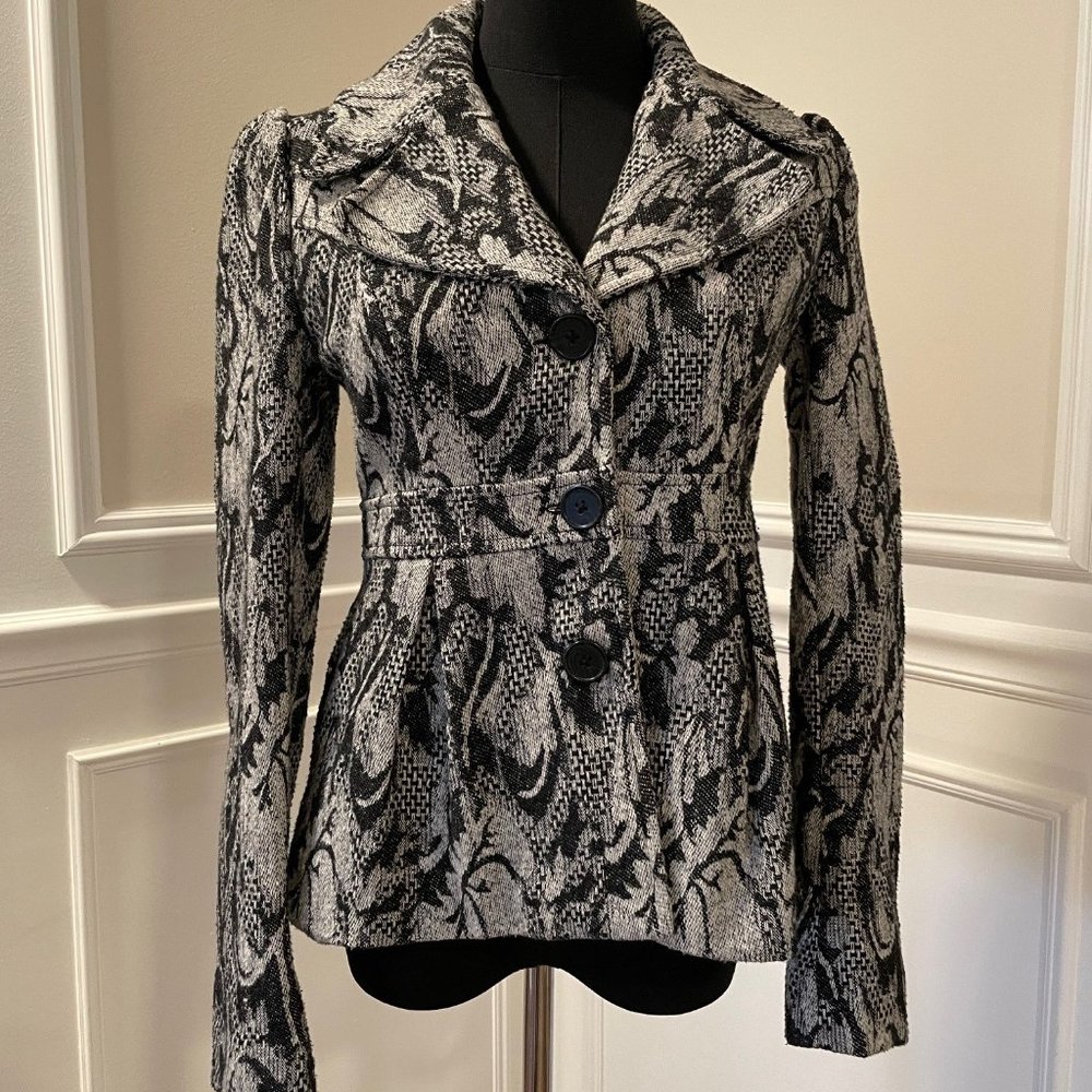 Anthropologie Jack XS Black White Gray Jacket with slight puff sleeve.